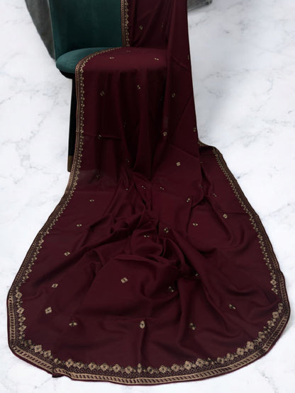 Raspberry Beige Floral Threadwork Embroidered Shaal