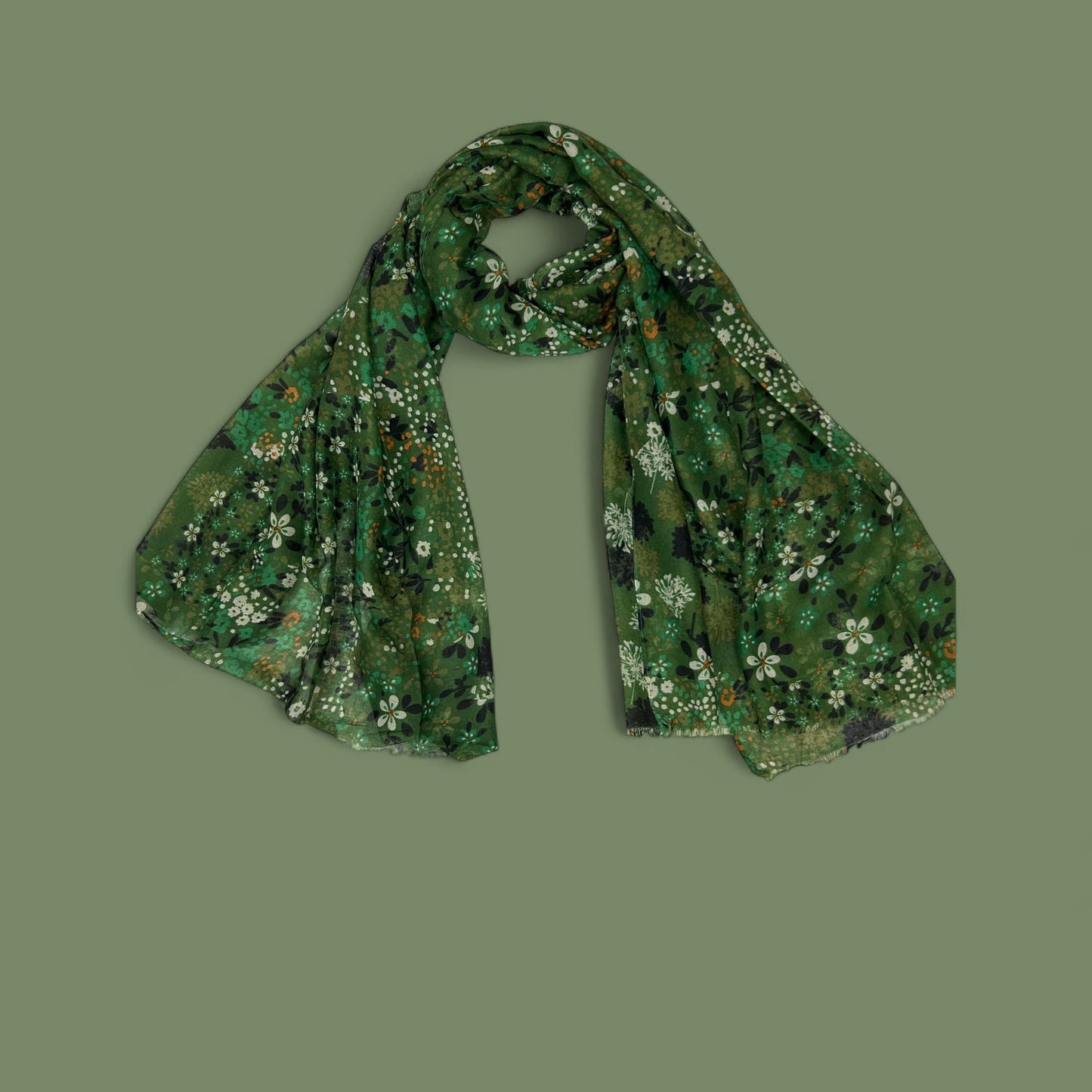 Jungle Green Little Floral Printed Modal Hijab