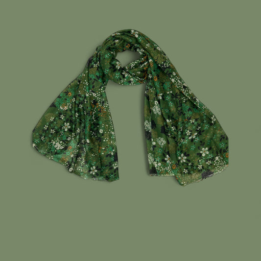 Jungle Green Little Floral Printed Modal Hijab