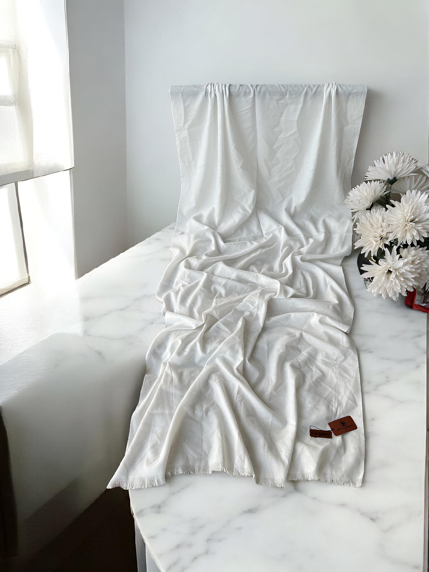 Plain Cashmere Hijab Scarf - White