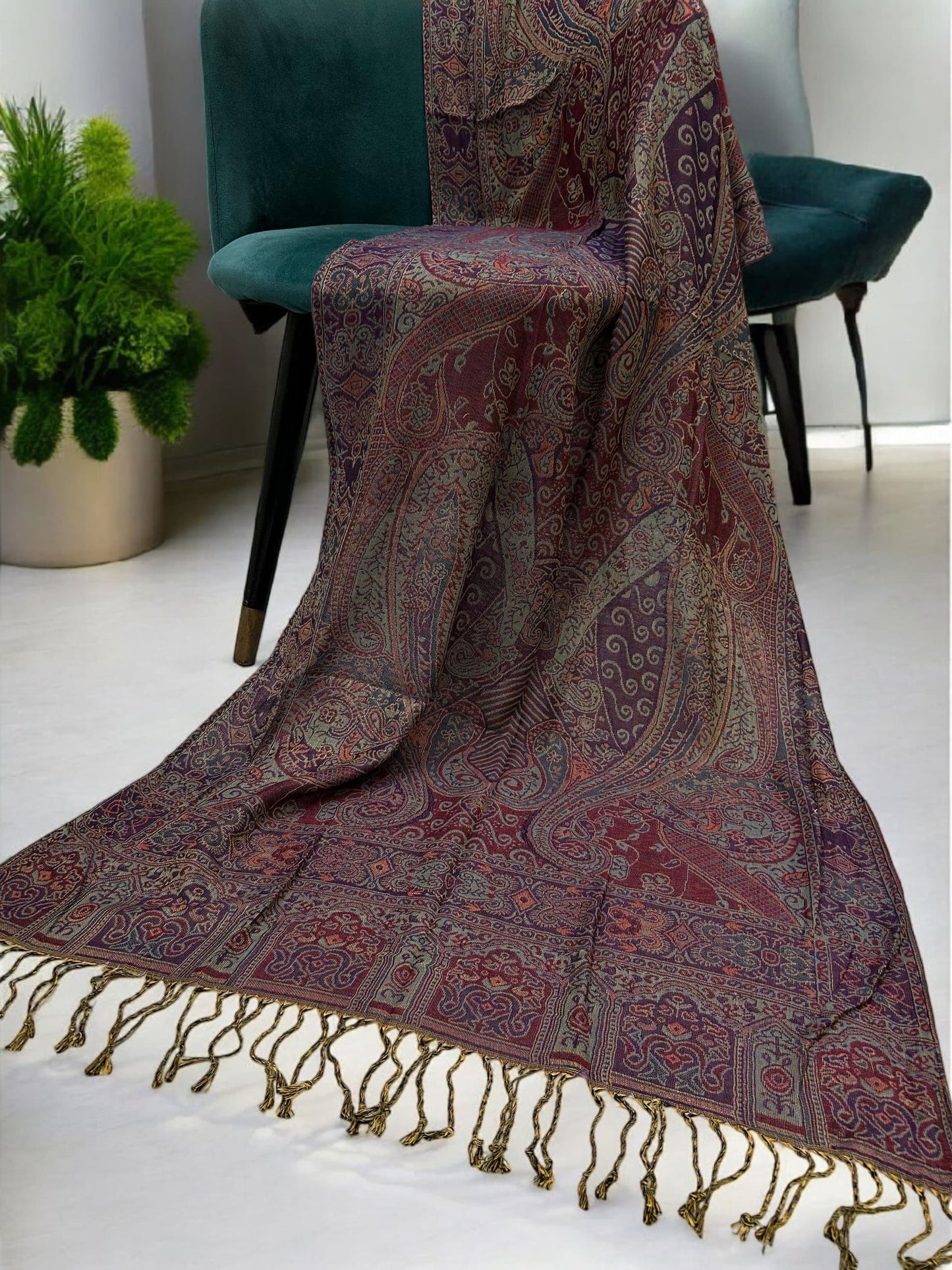 Purple Mint Green Paisley Two-Tone Pashmina Hijab