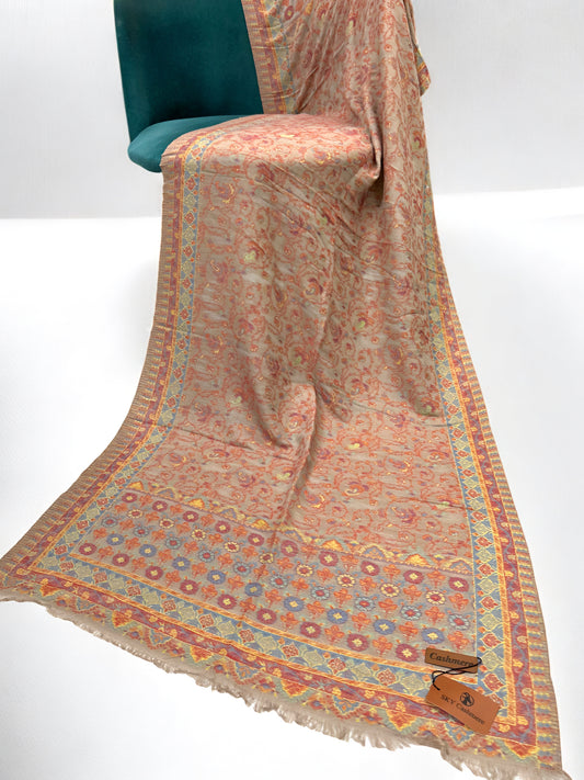 Light Beige Coral Scroll Kani Pashmina Hijab