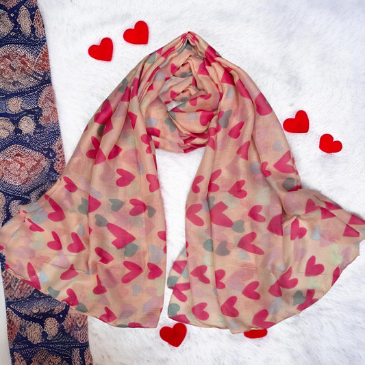 Pink Hearts Printed Modal Hijab