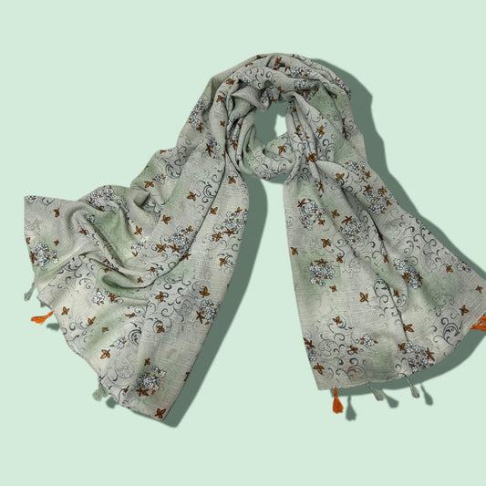 Mint Green Floral Printed Modal Hijab