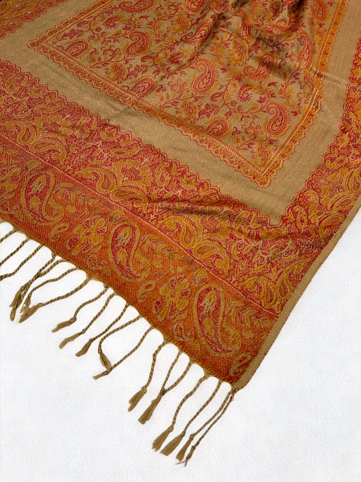 Beige Tangerine Paisleys Two-Tone Pashmina Hijab