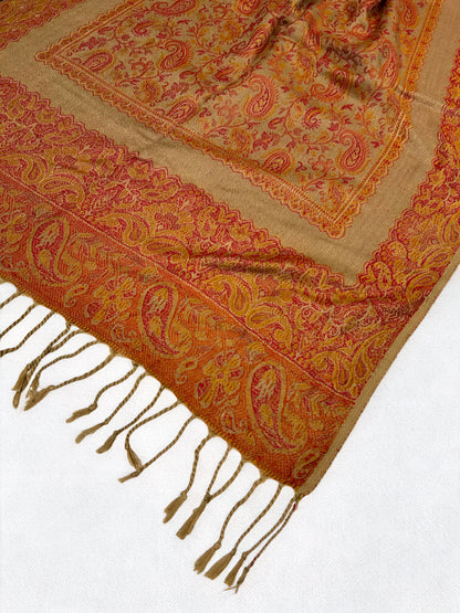 Beige Tangerine Paisleys Two-Tone Pashmina Hijab