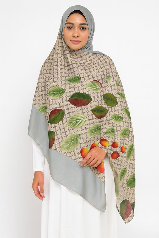 Large Satin Silk Scarf - Silver Leaf Gucci
