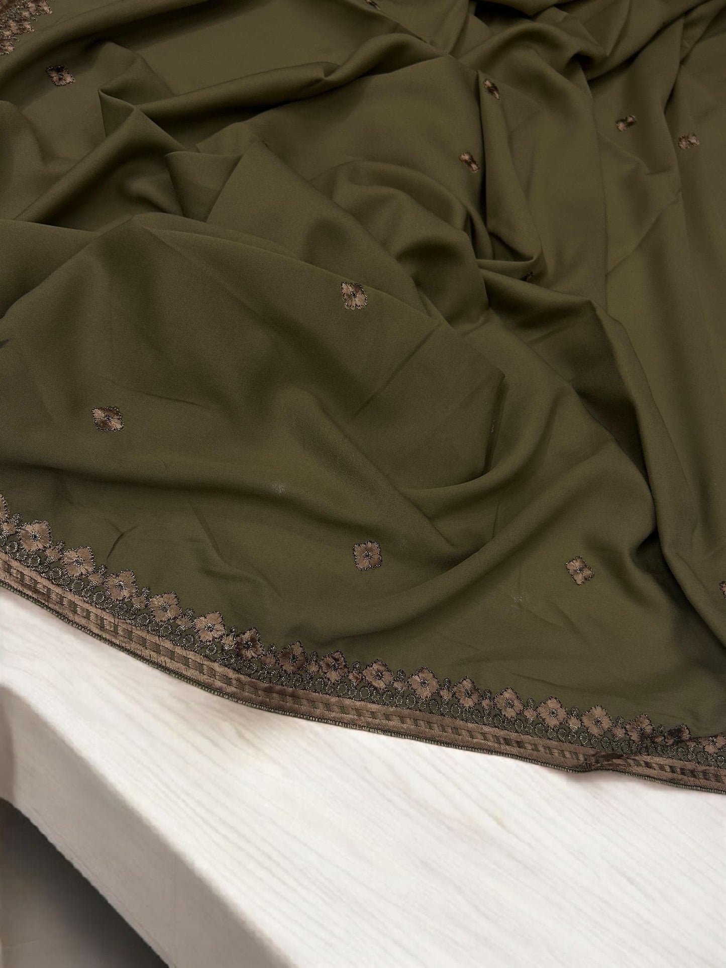 Walnut Nude Floral Threadwork Embroidered Shaal