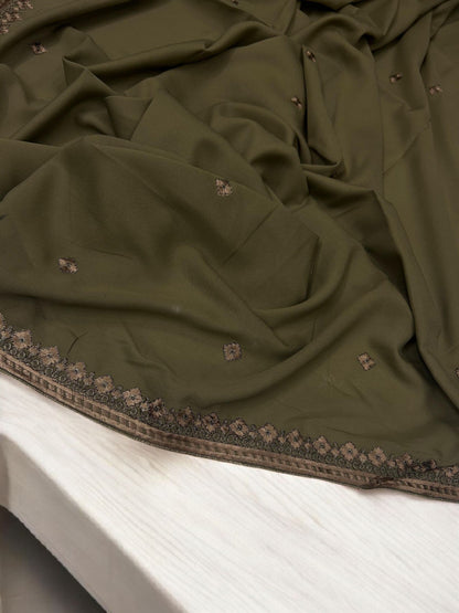Walnut Nude Floral Threadwork Embroidered Shaal