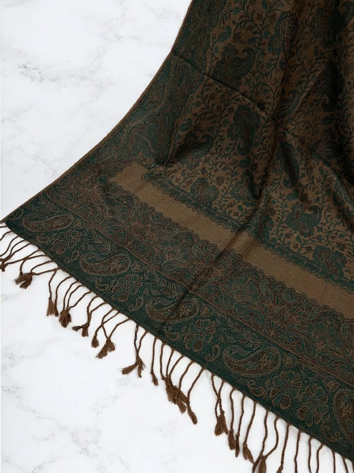 Coffee Peacock Damask Paisleys Dual Tone Pashmina Hijab