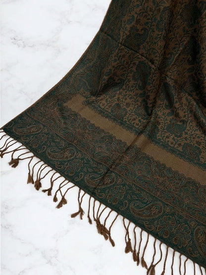Coffee Peacock Damask Paisleys Dual Tone Pashmina Hijab