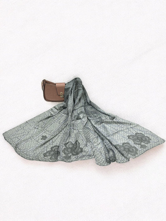 Satin Silk Scarf - Ombre Grey Valentino