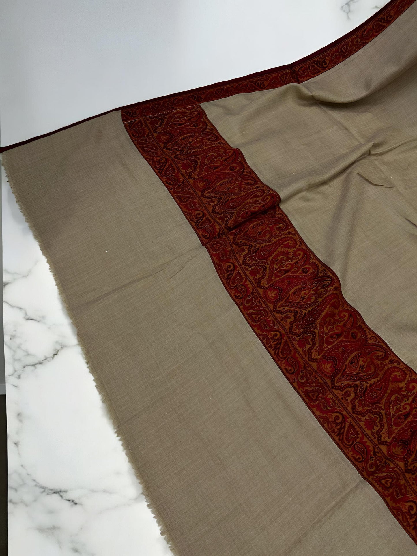 Beige Maroon Patchwork Border Shawl