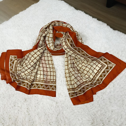 Rust Cream Geometric Printed Lawn Hijab