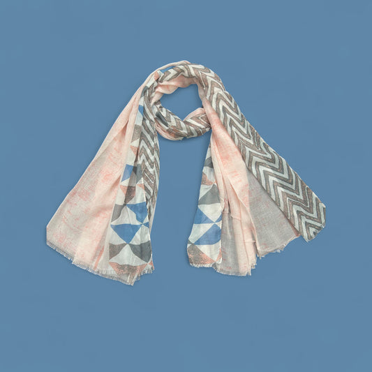 Baby Pink Grey Triangles Printed Modal Hijab