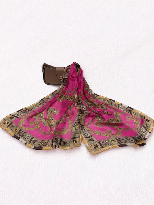 Satin Silk Scarf - Pink Brown Gucci