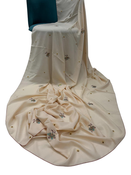 Vanilla Floral Embroidered Plain Shaal
