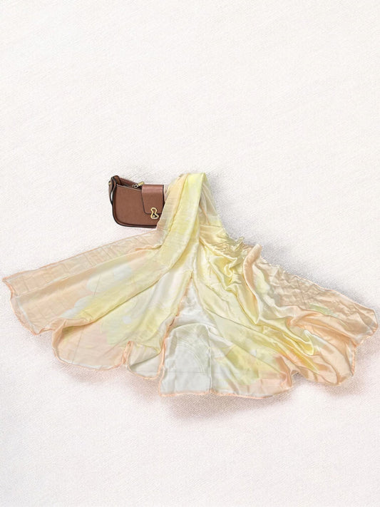 Large Satin Silk Scarf - Creamy Sunset