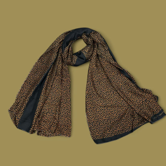 Black Little Leaves Printed Lawn Hijab