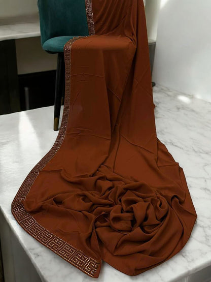 Luxury Bronze Brown Maze Border Korean Shaal