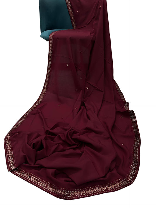 Deep Red Embroidered Border Shaal