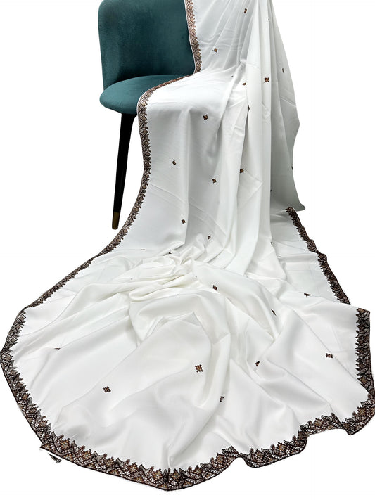 White Curved Floral Border Shaal