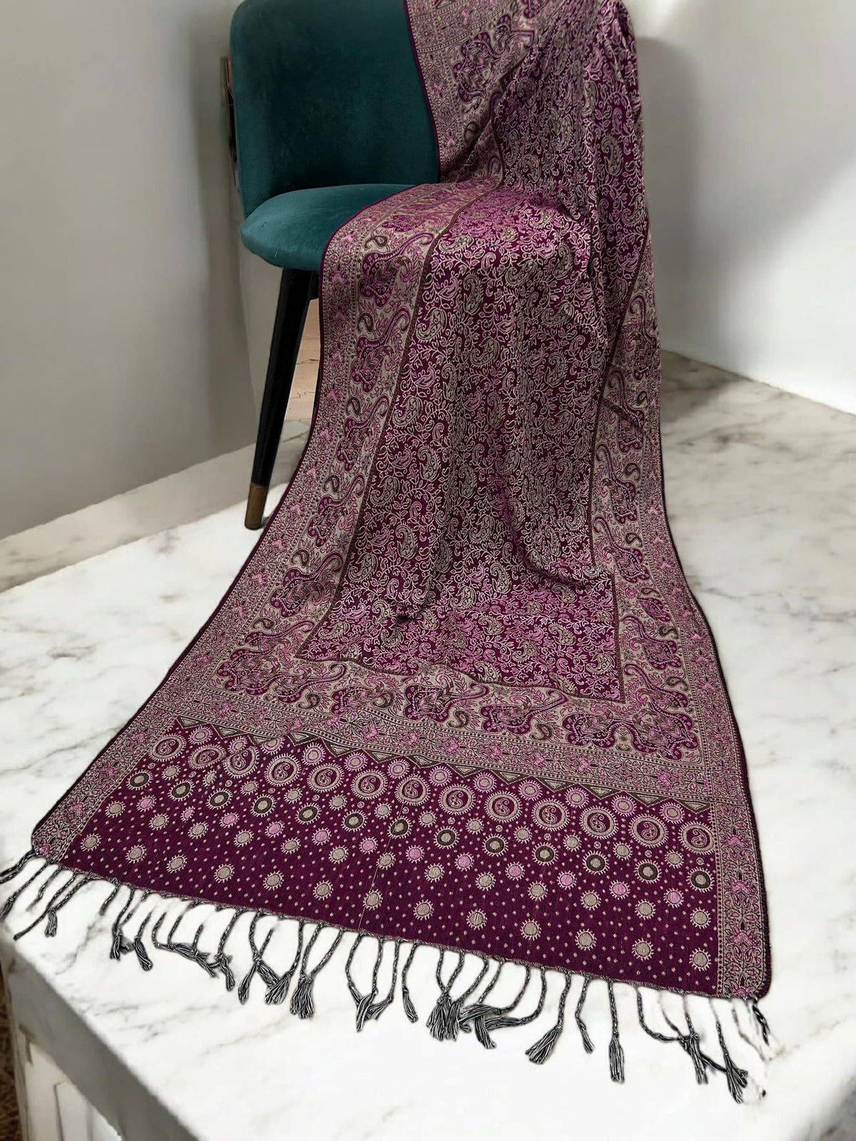 Plum Pink Silver Dotted Two-tone Paisley Pashmina Hijab
