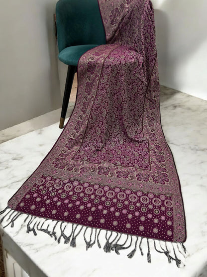 Plum Pink Silver Dotted Two-tone Paisley Pashmina Hijab