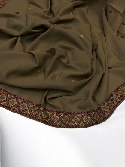 Taupe Brown Diamond Double Embroidered Shaal