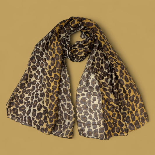 Brown Yellow Leopard Printed Lawn Hijab