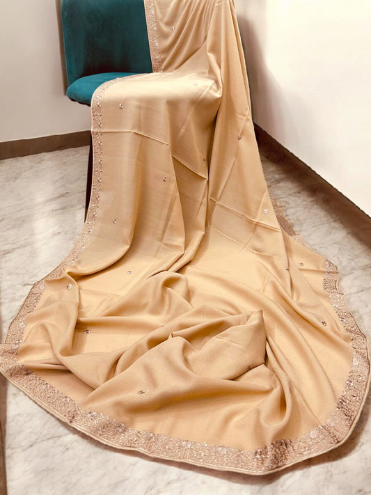 Dark Topaz Beige Embroidered Border Shaal