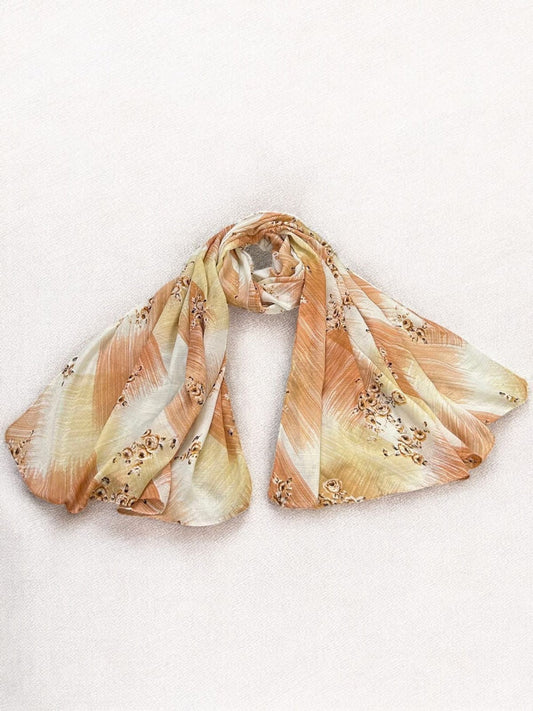 Caramel Brown Green Sketches Floral Printed Modal Hijab