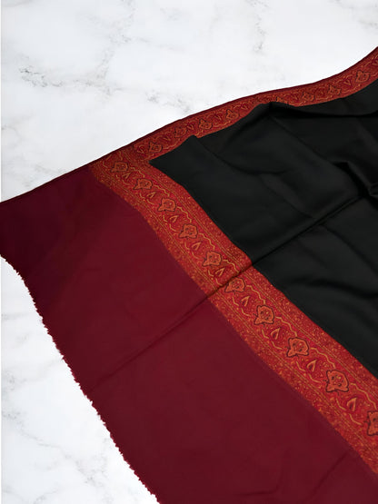 Black Maroon Patchwork Border Shawl