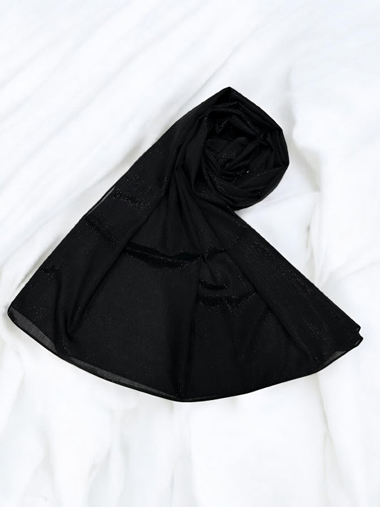 Black - Crinkle Shimmer Chiffon Wedding Party Occasion Hijab Scarf
