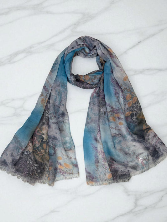 Blue Grey Shadows Printed Modal Hijab