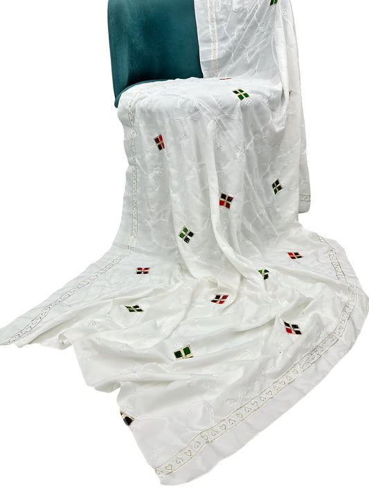 White Multi Square Embroidered Lawn Dupatta
