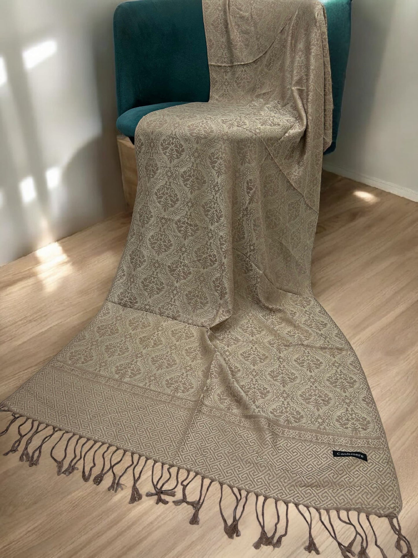 Beige Cream Damask Pashmina Hijab