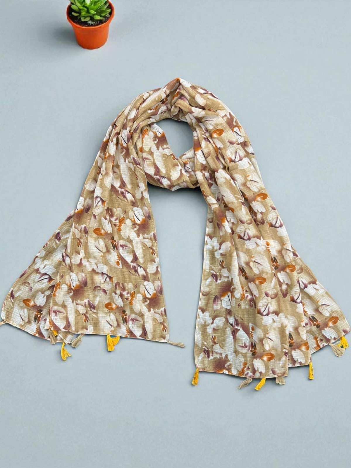 Khaki Brown Rust Floral Printed Modal Hijab