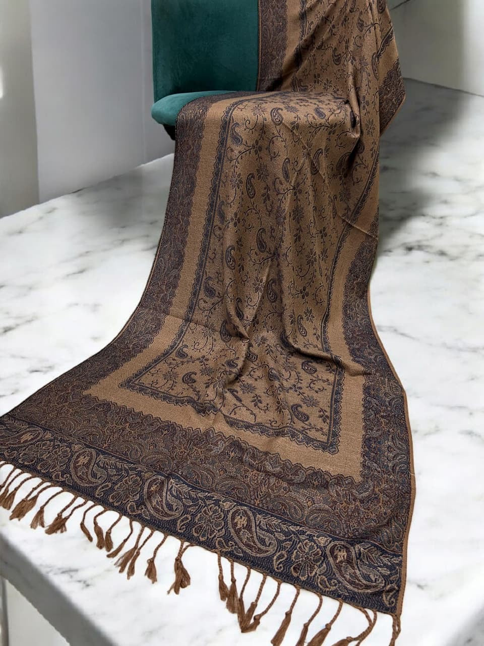 Beige Purple two-tone Paisley Pashmina Hijab