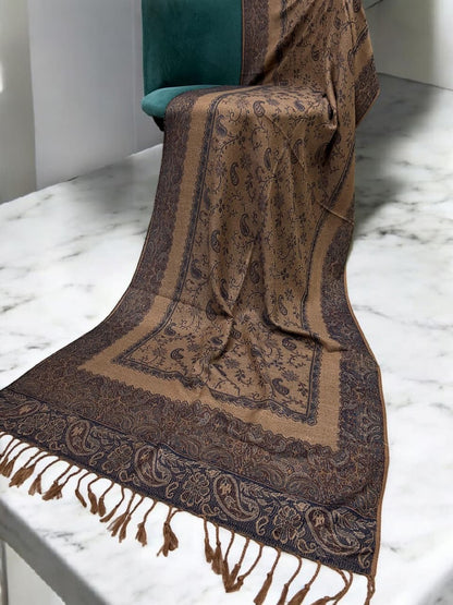 Beige Purple two-tone Paisley Pashmina Hijab