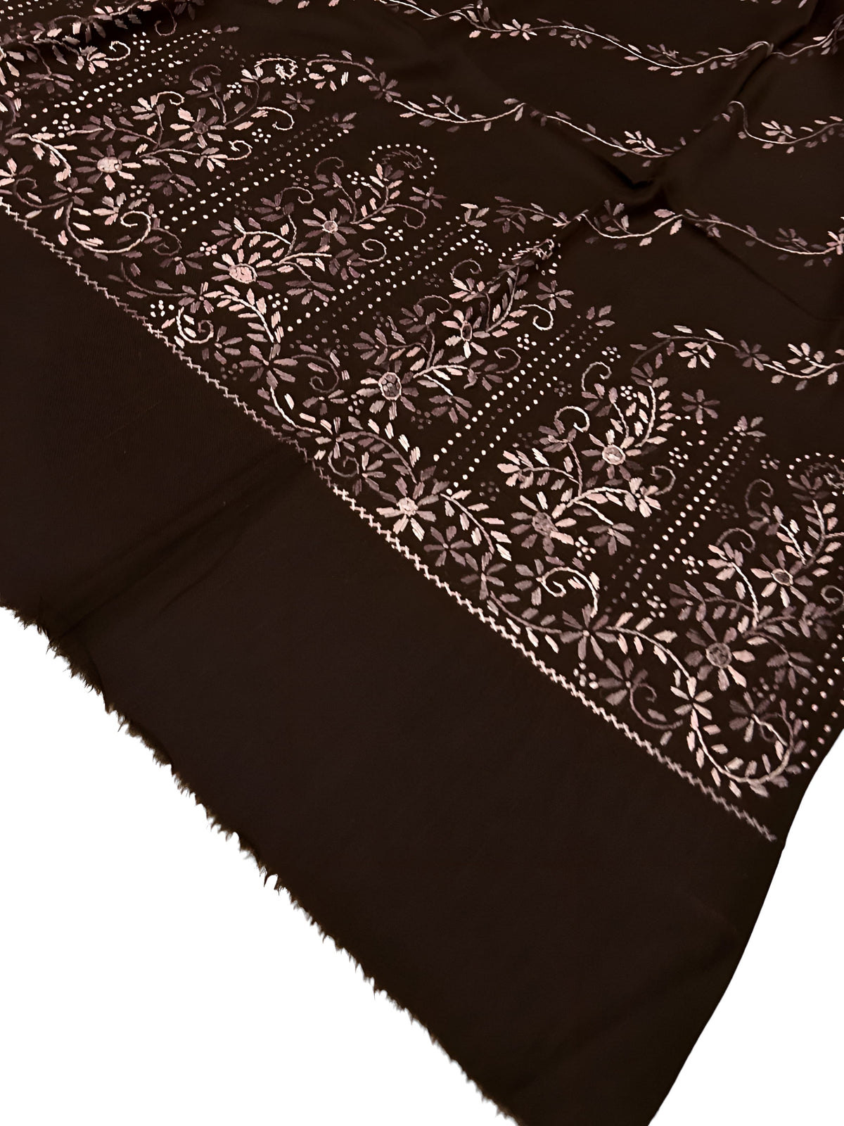 Cocoa Blossom – Hand Embroidered Kashmiri Shawl