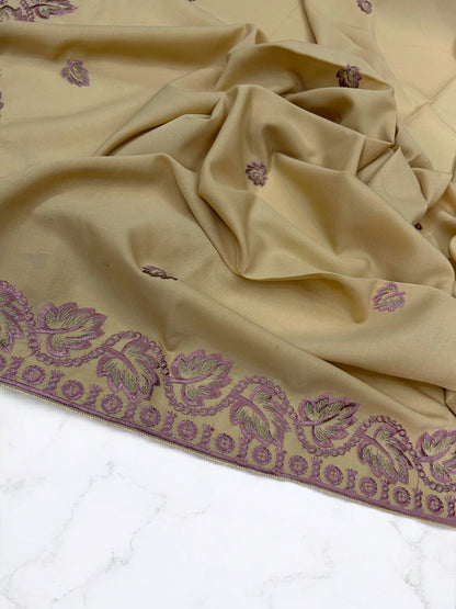 Vanilla White Lilac Leaflets Fancy Embroidered Shaal