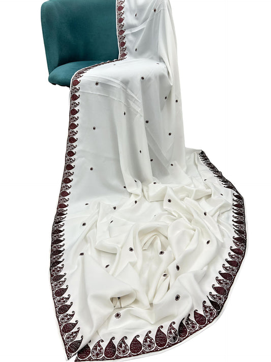 White Maroon Paisley Shaal