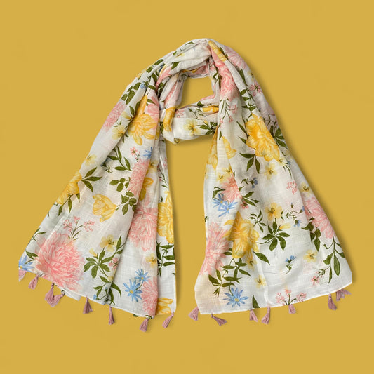 Tea Pink White Pretty Floral Printed Modal Hijab