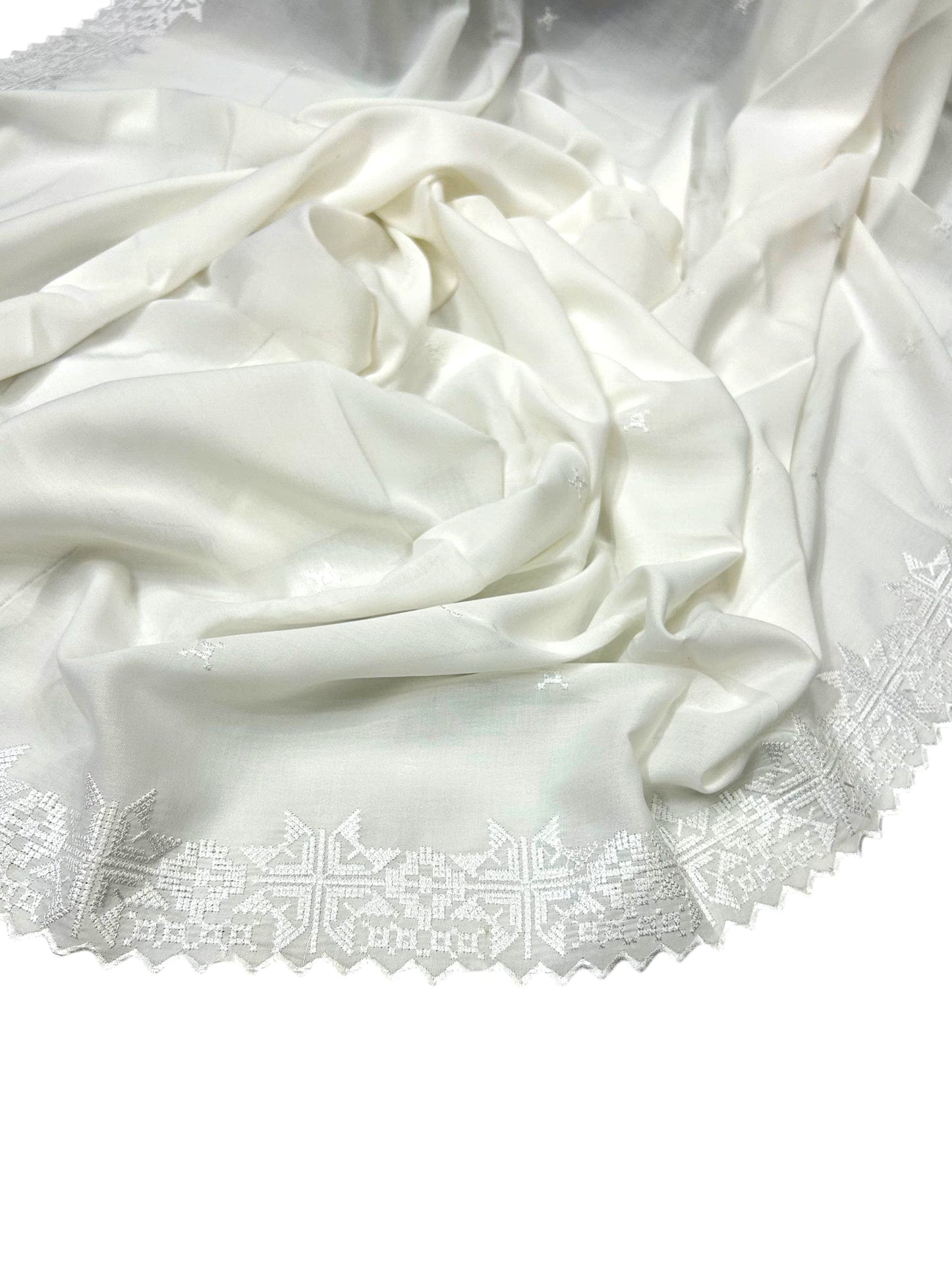 Pure White Cutwork Threadwork Embroidered Shaal