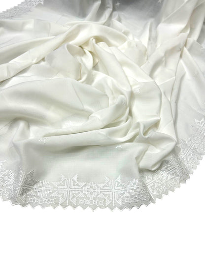Pure White Cutwork Threadwork Embroidered Shaal