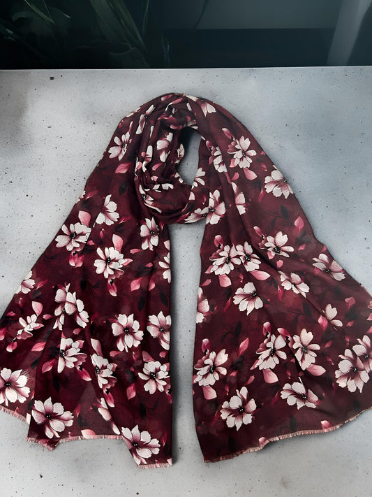 Mulberry Floral Printed Modal Hijab