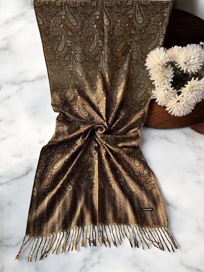 Coffee White Paisley Pashmina Hijab Shaal