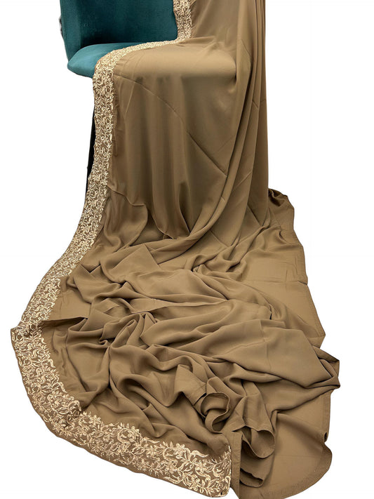 Luxury Peanut Brown Gold Border Korean Shaal