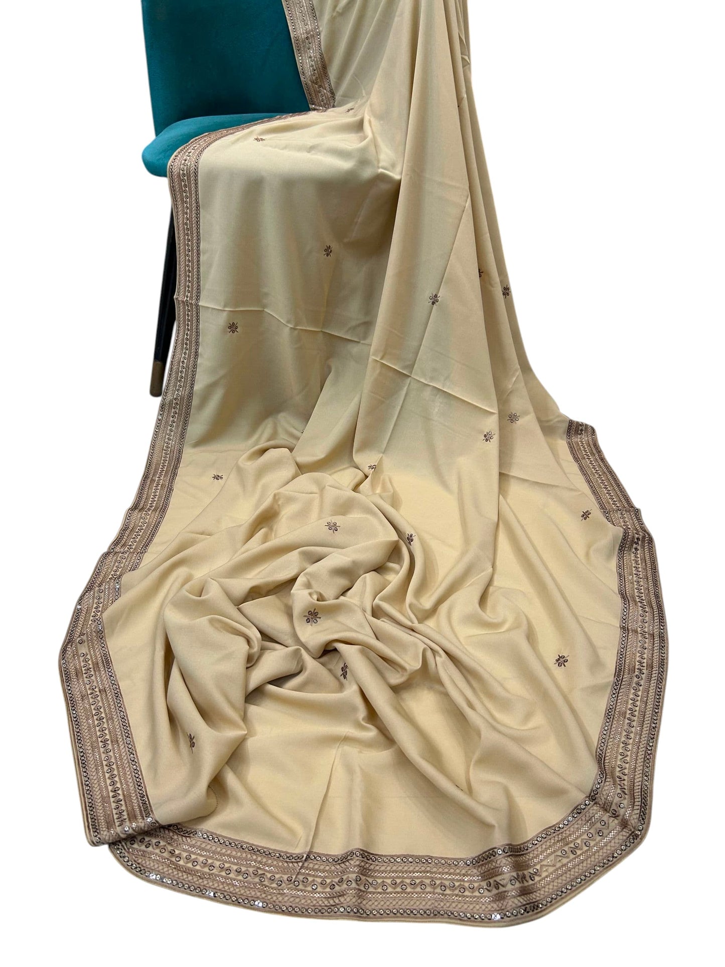 Creamy Beige Fancy Double Sequence Embroidered Shaal